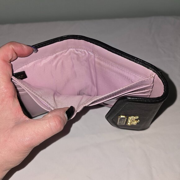 Coach Black Leather Tri-Fold Wallet with a Gold-Tone Logo, Snap Closure - Picture 5 of 6